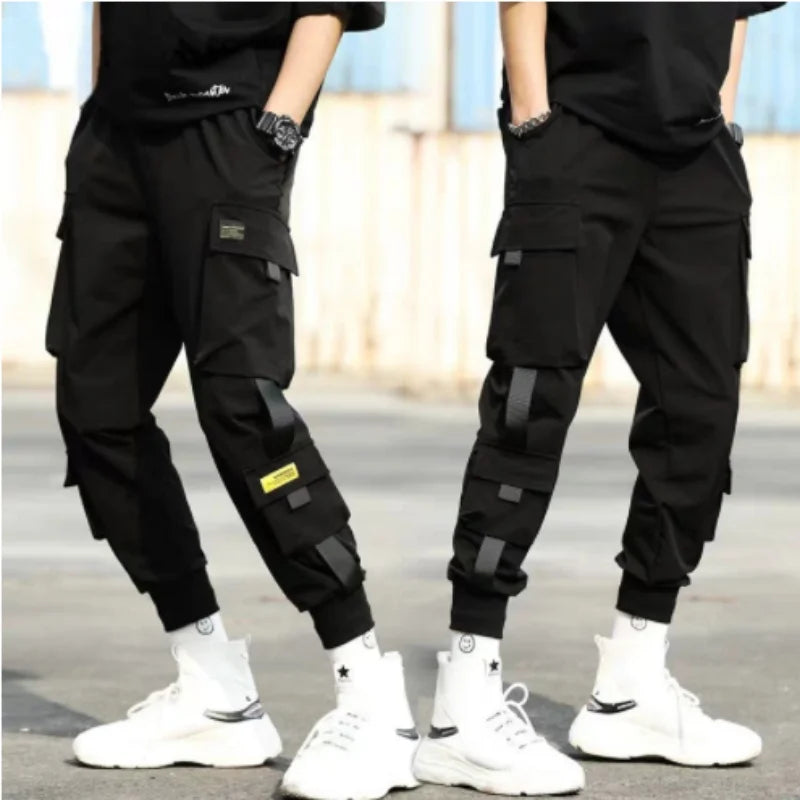 2025 Spring Autumn New Men's Korean Fashion Multi-pocket Loose Ins Nine-minute Drawstring Leg Work Pants Casual Daily Sweatpants