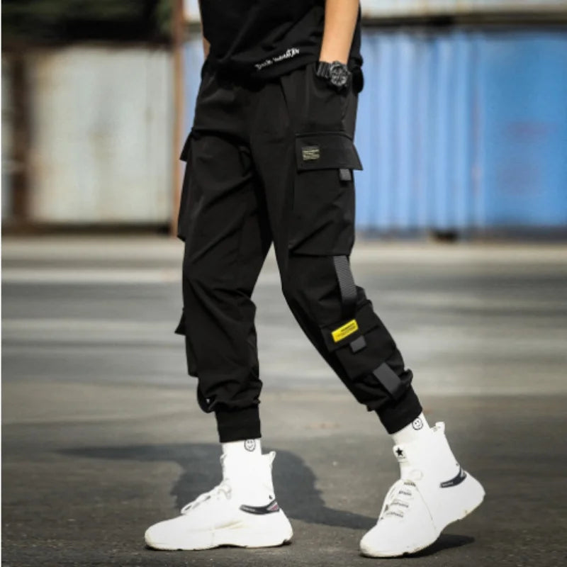 2025 Spring Autumn New Men's Korean Fashion Multi-pocket Loose Ins Nine-minute Drawstring Leg Work Pants Casual Daily Sweatpants