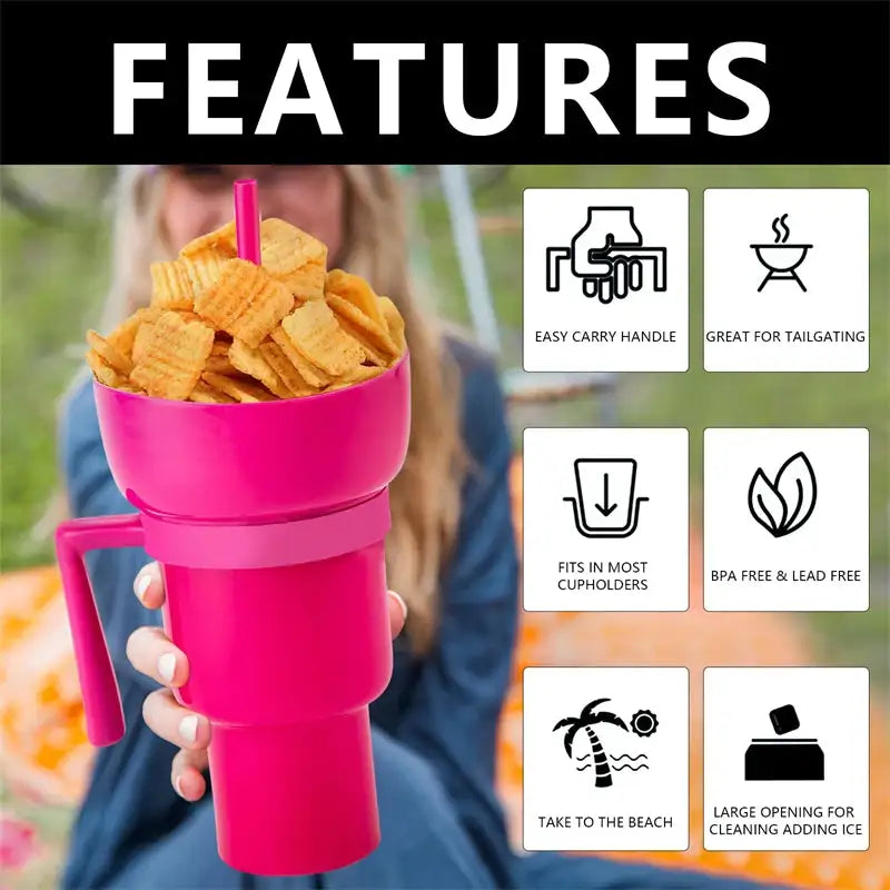 Snack Bowl Drink Cup with Straw 2 & 1
