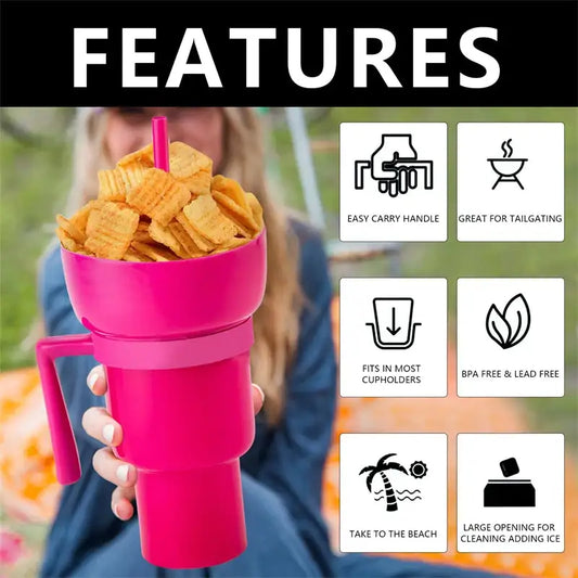 Snack Bowl Drink Cup with Straw 2 & 1