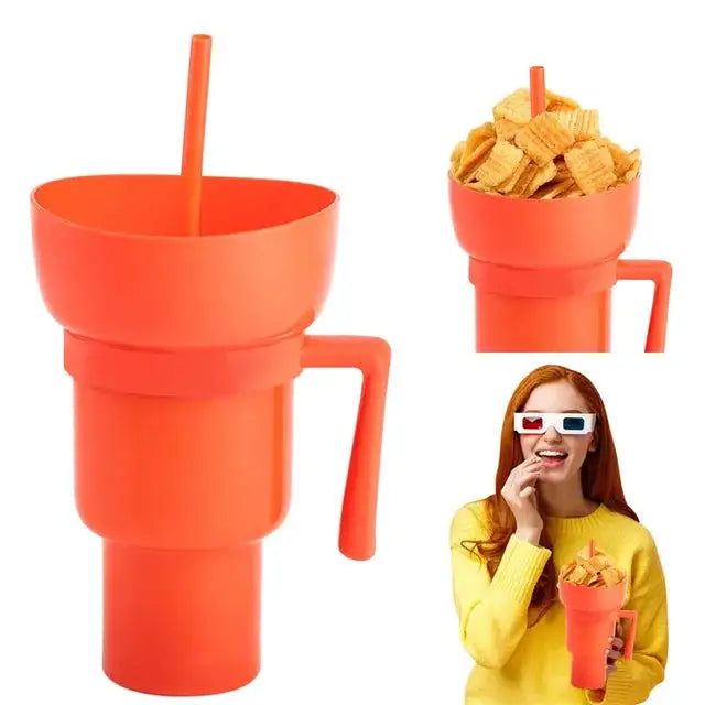 Snack Bowl Drink Cup with Straw 2 & 1