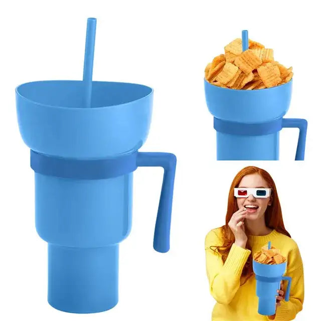 Snack Bowl Drink Cup with Straw 2 & 1