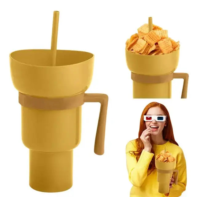 Snack Bowl Drink Cup with Straw 2 & 1