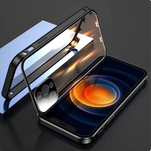 Tempered Double Glass Snap Lock Case For iPhones