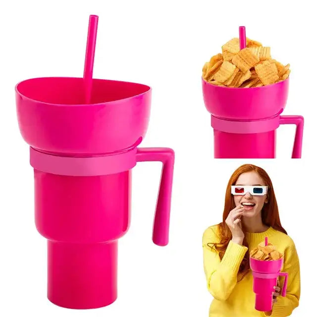Snack Bowl Drink Cup with Straw 2 & 1