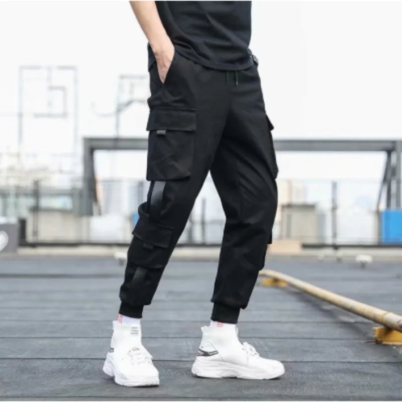 2025 Spring Autumn New Men's Korean Fashion Multi-pocket Loose Ins Nine-minute Drawstring Leg Work Pants Casual Daily Sweatpants