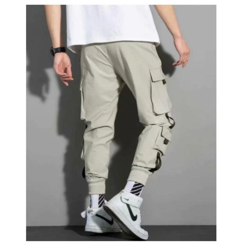 2025 Spring Autumn New Men's Korean Fashion Multi-pocket Loose Ins Nine-minute Drawstring Leg Work Pants Casual Daily Sweatpants