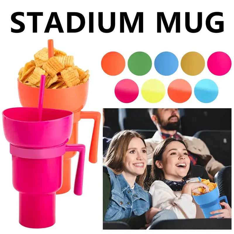 Snack Bowl Drink Cup with Straw 2 & 1