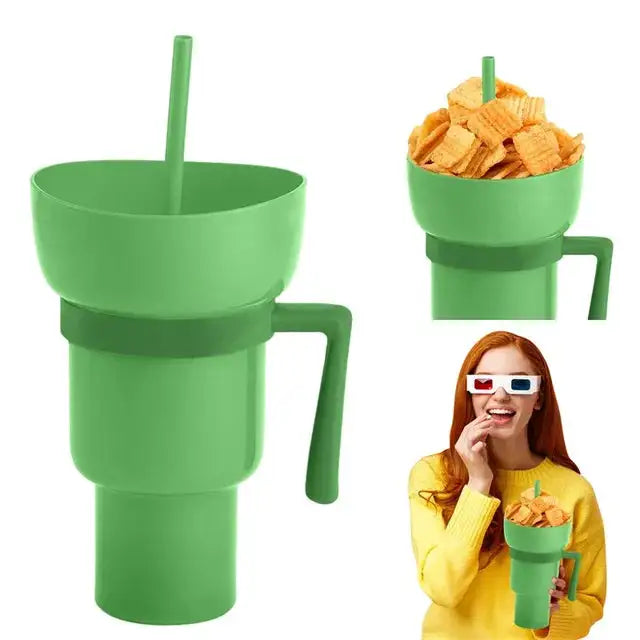 Snack Bowl Drink Cup with Straw 2 & 1