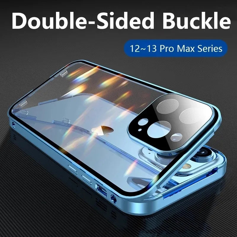 Tempered Double Glass Snap Lock Case For iPhones