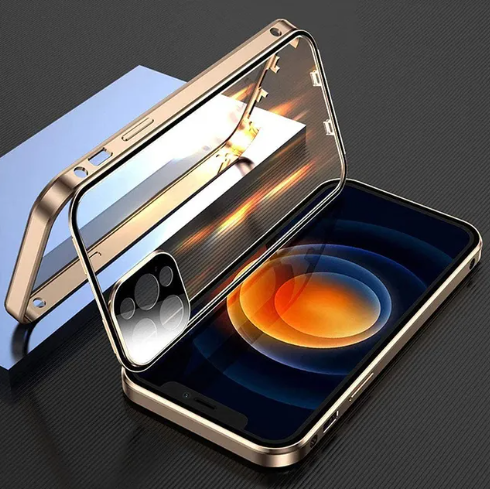 Tempered Double Glass Snap Lock Case For iPhones