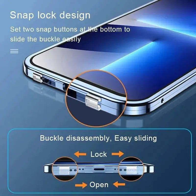 Tempered Double Glass Snap Lock Case For iPhones