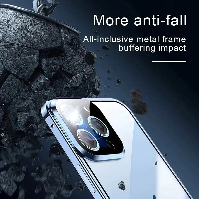 Tempered Double Glass Snap Lock Case For iPhones
