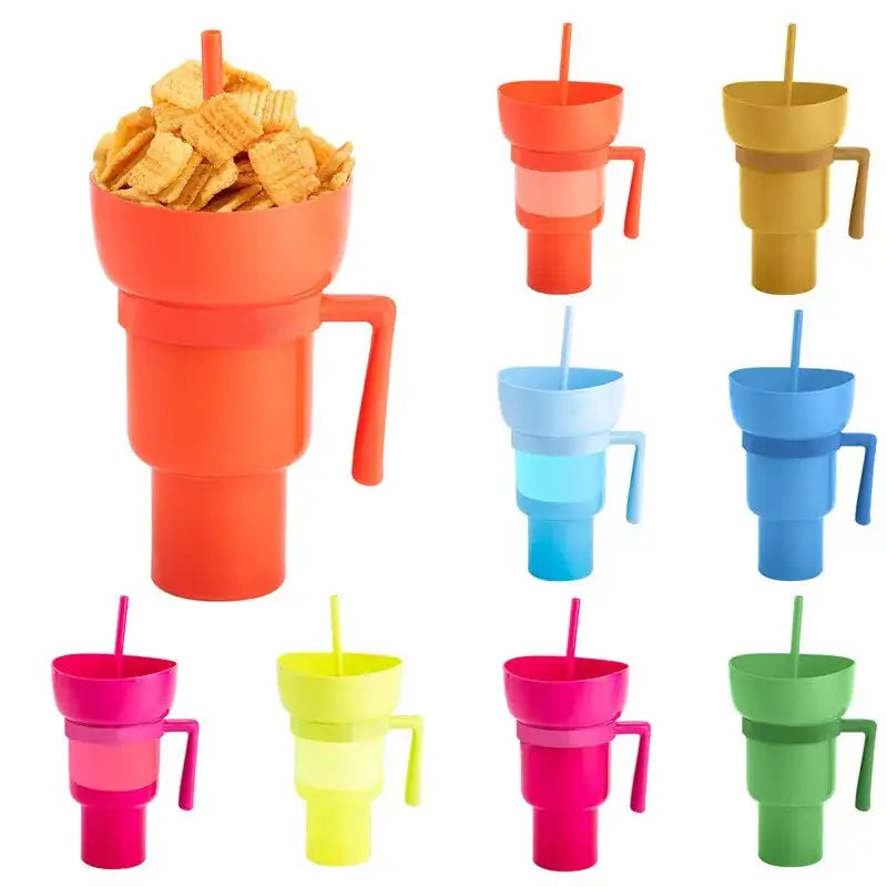 Snack Bowl Drink Cup with Straw 2 & 1