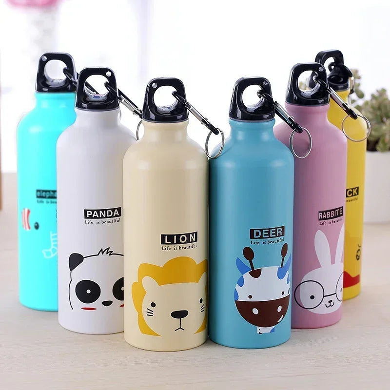 500ML Lovely Animal Pattern Vacuum Thermos for Women Kids Water Coffee Bottle Carabiner Sport Child Vacuum Flask