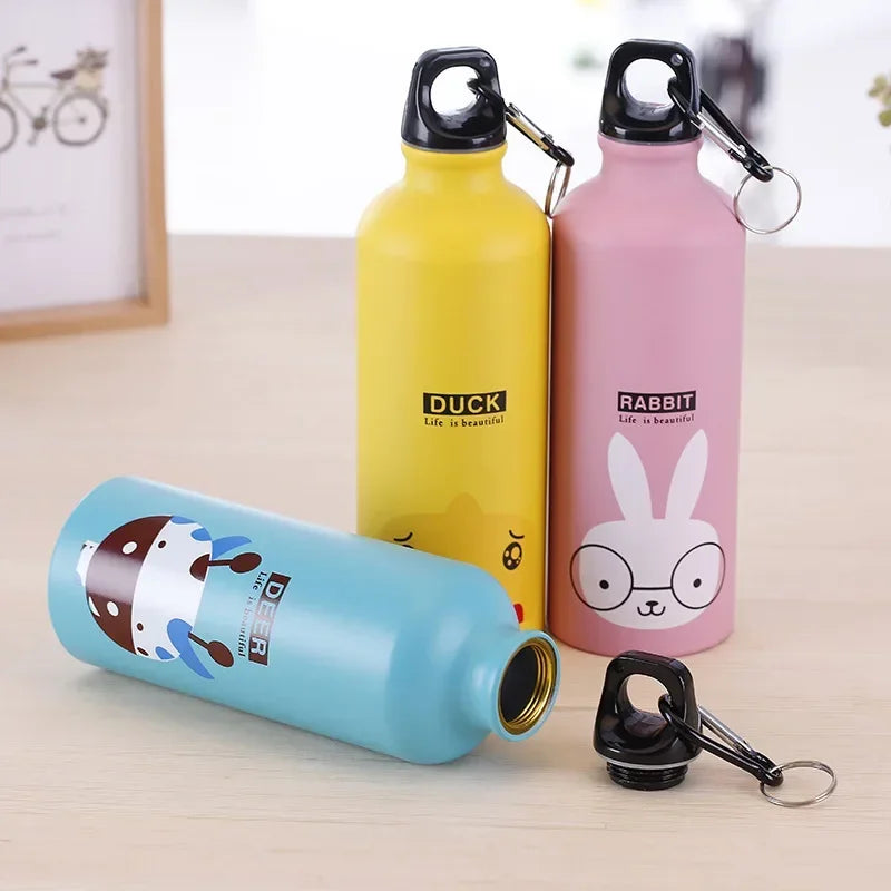 500ML Lovely Animal Pattern Vacuum Thermos for Women Kids Water Coffee Bottle Carabiner Sport Child Vacuum Flask